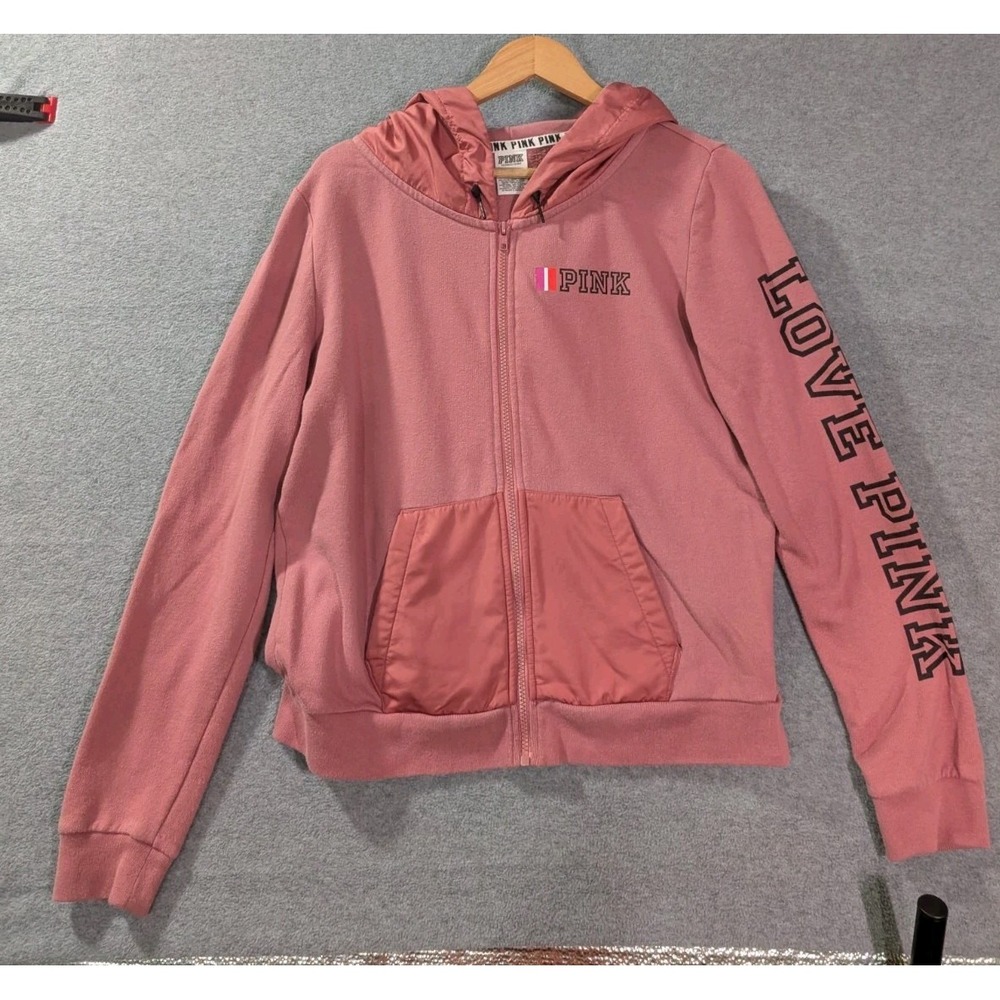 Victoria's Secret PINK Full Zip Hoodie Womens Large Pink‎ Spell Out Y2K